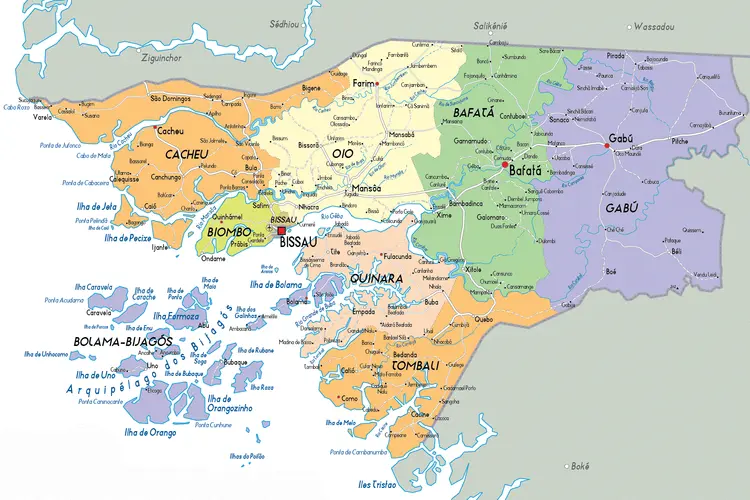 Mapa político da Guiné-Bissau